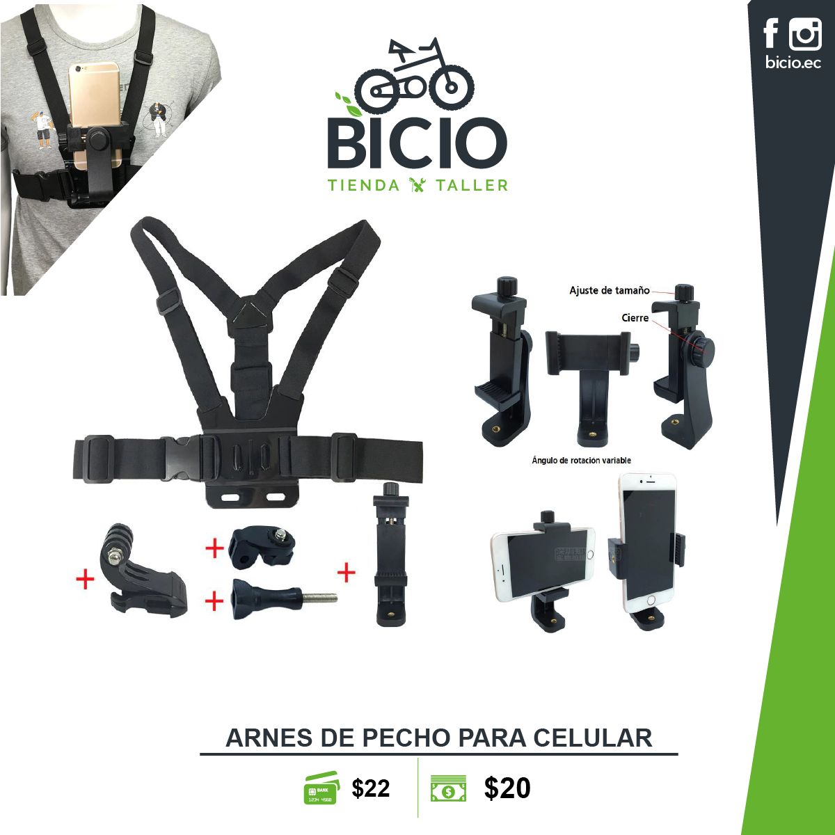 Arnés de pecho para celular y Gopro - Bicio tienda - taller de bicicletas