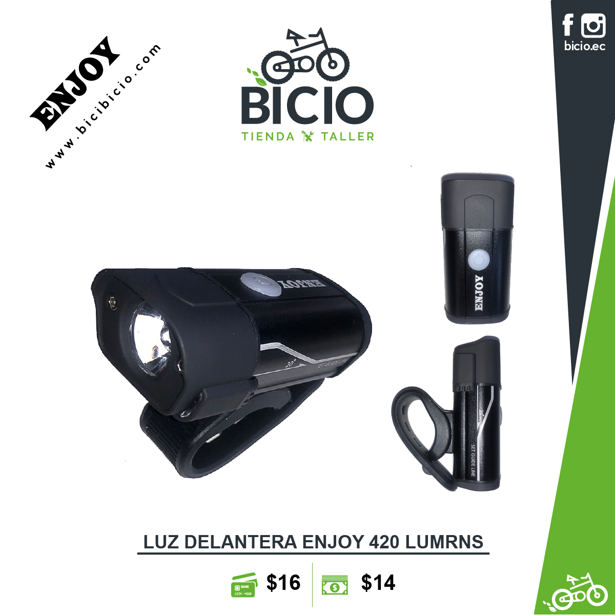 Luz delantera Enjoy 420LM - Bicio tienda - taller de bicicletas