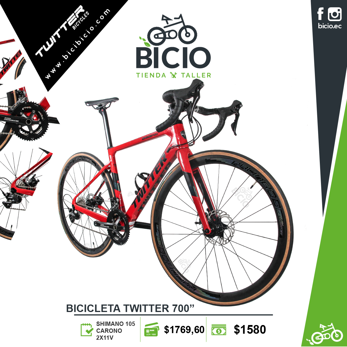 Ruta Twitter 700” SHIMANO 105 2X11 - Bicio tienda - taller bicicletas