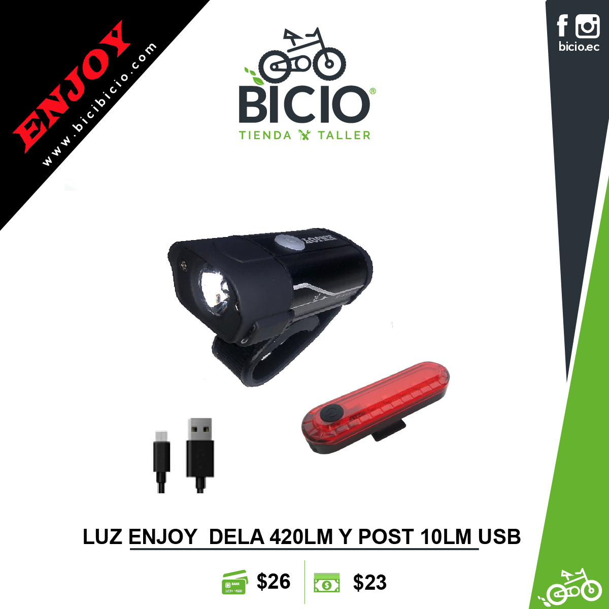 Luz delantera Enjoy 420LM - Bicio tienda - taller de bicicletas