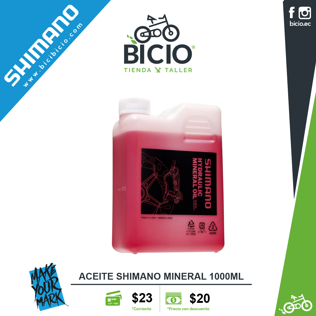 145800) ACEITE MINERAL P/FRENO DE DISCO 1L SHIMANO - Habros Bicicletas