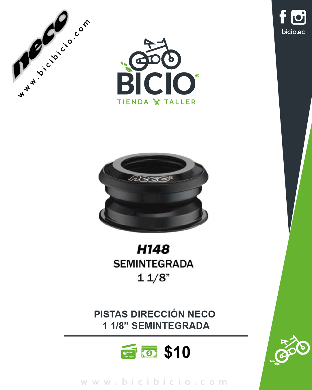 Pista de dirección NECO H148 1 1/8″ Semi-integrada